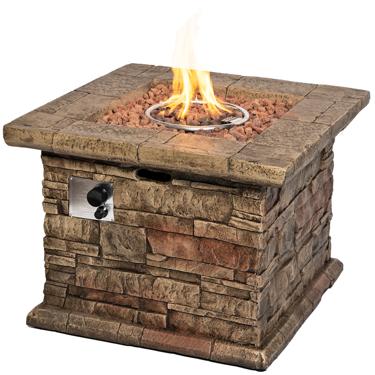 32Inch Square Stonecast Propane Fire Pit Outdoor Gas Fire Pit with AJEnjoy