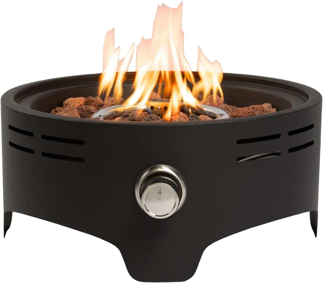 15'' Round Camping fire Pit with Lcokable Cover Lid as Portable Handle, 40,000 BTU Round Tabletop Propane/Natural Gas Fire Pit, Black