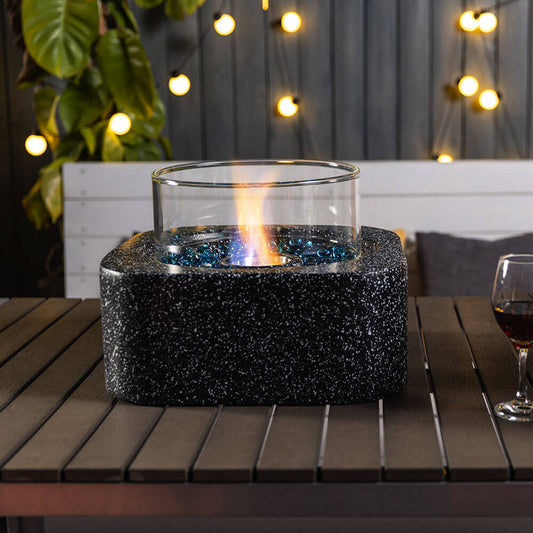 17'' Square Portable Tabletop Fire Pit Bowl - Table Top Rubbing Alcohol Fireplace Indoor Outdoor Decor Mini Fire Pit Long Time Burning and Smokeless Birthday Gifts, Glass wind shield, Black