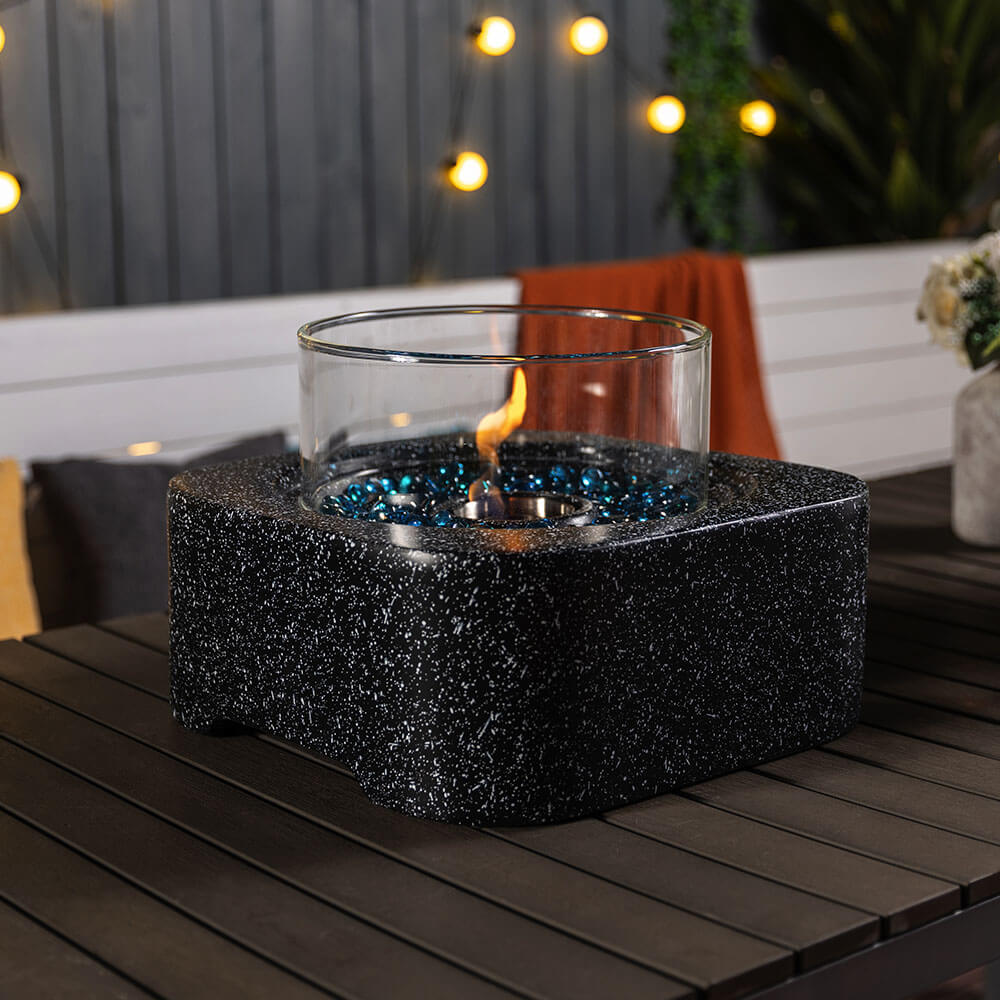 AJ Enjoy 17'' Square Ethanol/Gel Tabletop Fire Pit Bowl with Glass Wind Guard