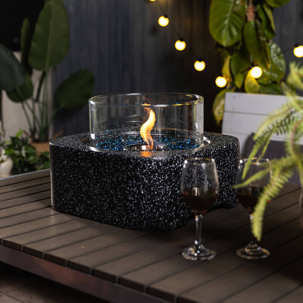 AJ Enjoy 17'' Square Ethanol/Gel Tabletop Fire Pit Bowl with Glass Wind Guard