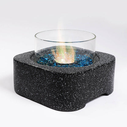 AJ Enjoy 17'' Square Ethanol/Gel Tabletop Fire Pit Bowl with Glass Wind Guard