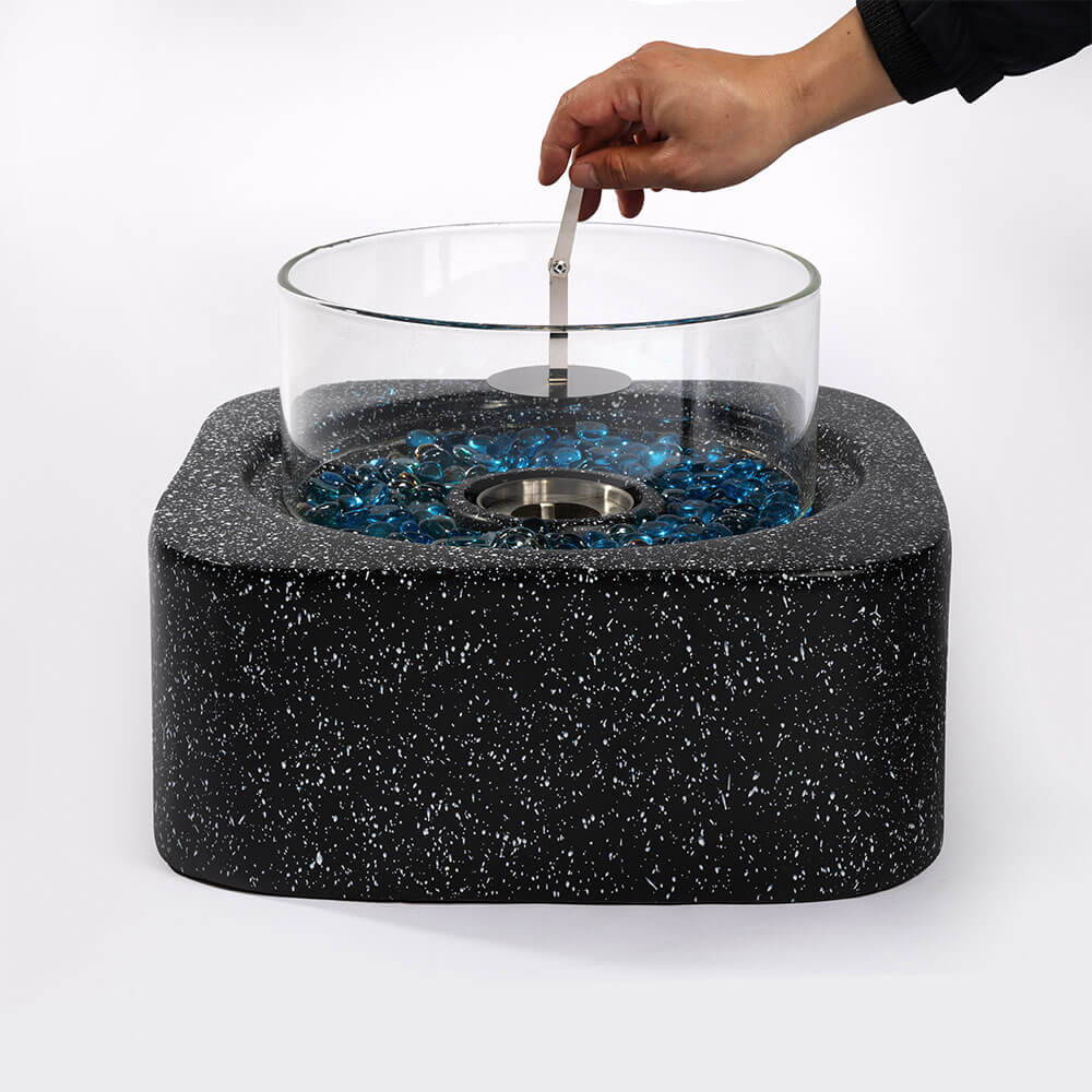 AJ Enjoy 17'' Square Ethanol/Gel Tabletop Fire Pit Bowl with Glass Wind Guard