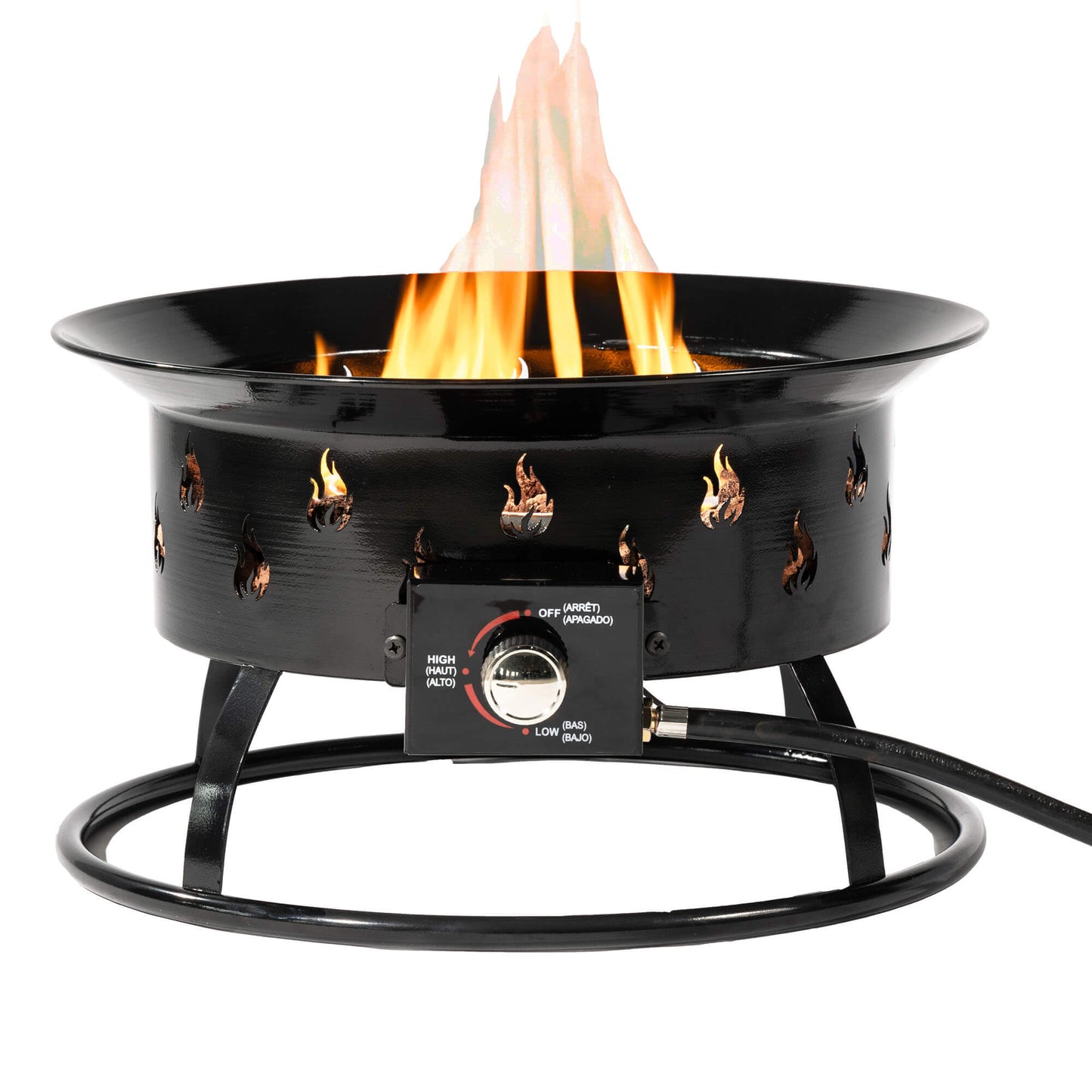 19 Inch Round Camping fire Pit with Lockable Cover Lid as Portable Handle, 40,000 BTU Round Tabletop Propane Gas Fire Pit, Black