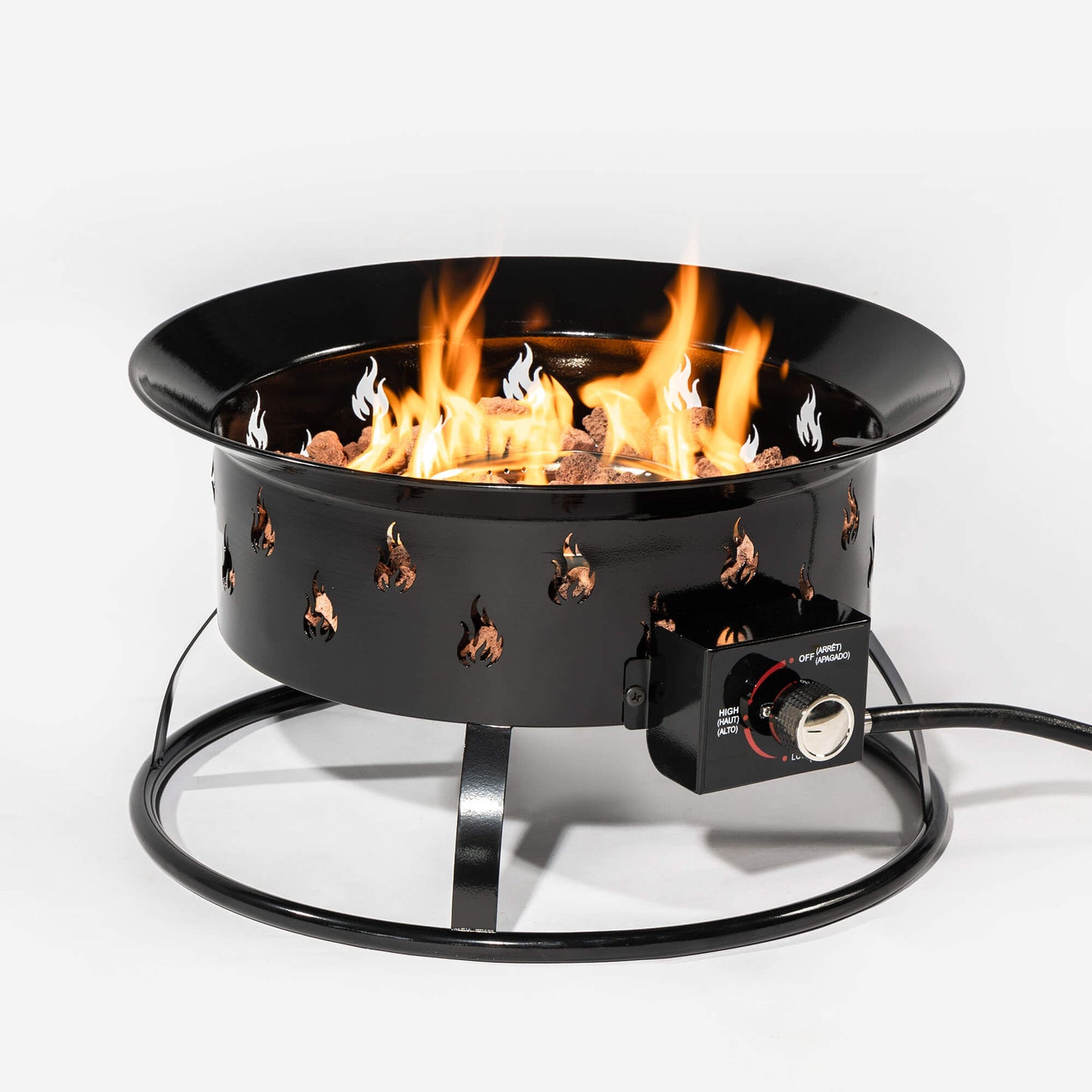 19 Inch Round Camping fire Pit with Lockable Cover Lid as Portable Handle, 40,000 BTU Round Tabletop Propane Gas Fire Pit, Black