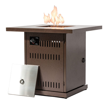 28'' Outdoor Propane Or Natural Gas Fire Pit Table with Painted Steel Tabletop, Lava Rocks, Stainless Steel Lid, Brown