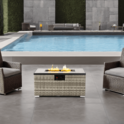 AJ Enjoy 32'' Rectangular Wicker Propane/Natural Gas Fire Pit Table