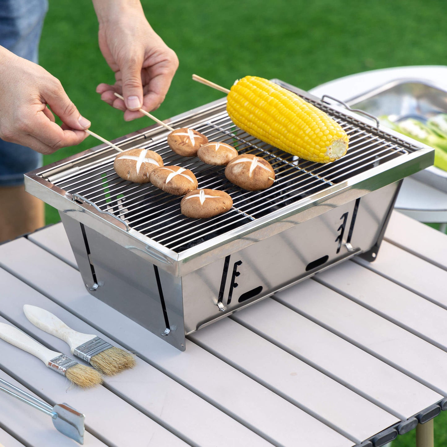 AJ Enjoy 14 Inch Rectangular Portable Mini Charcoal Grill 