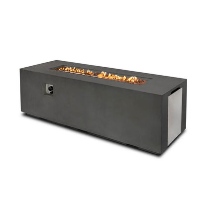 70"W Rectangular Concrete Propane Outdoor Fire Pit Table with Lid