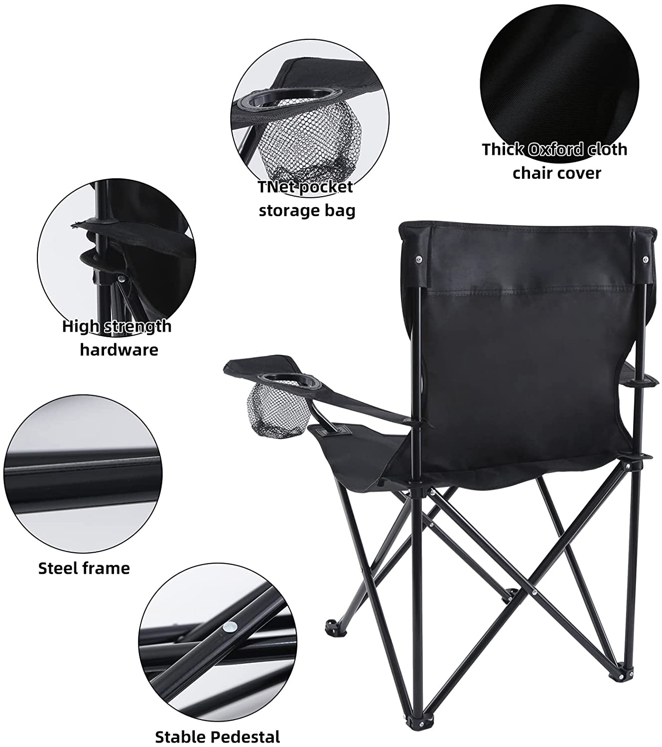 Portable Folding Black Camping Chair, Large