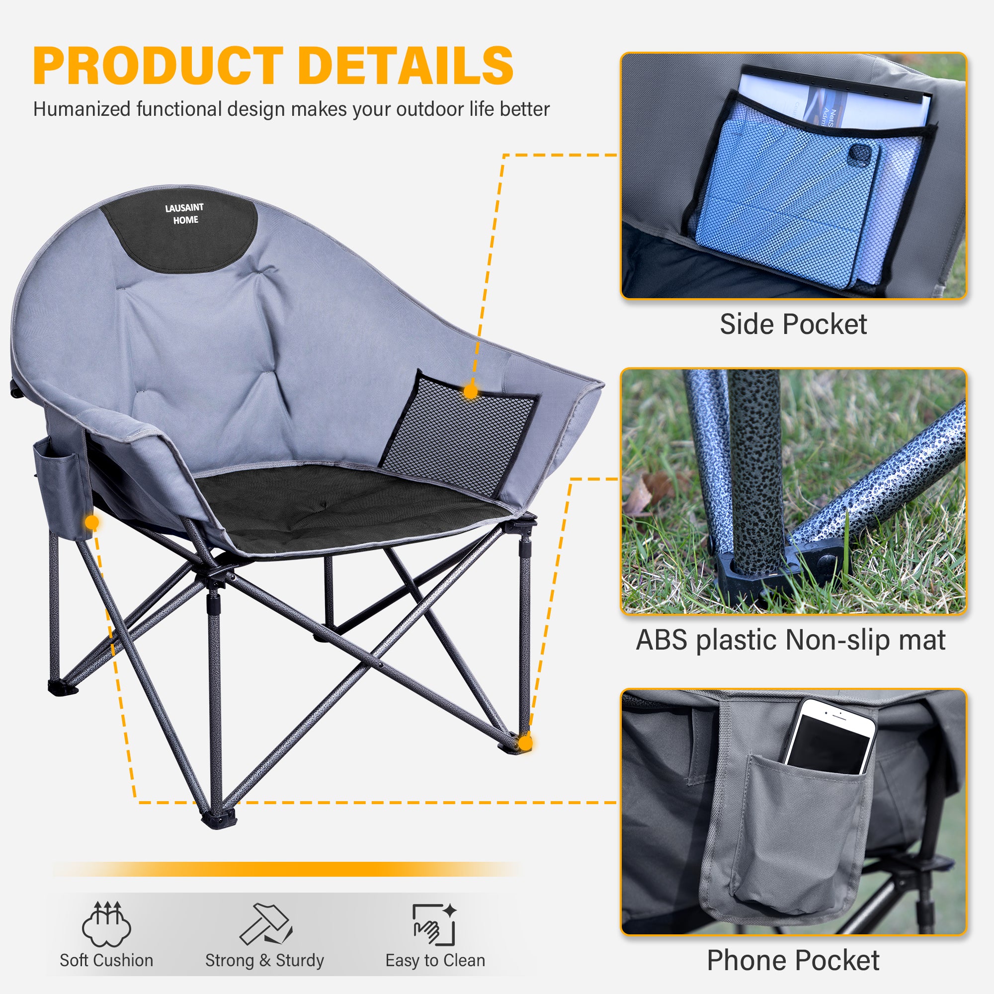 Folding Oversized Camping Chairs with Carrying Bag for Picnic Fishing,
