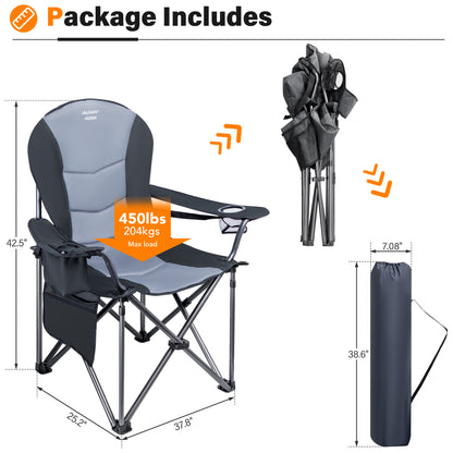 Folding Camping Chair with Carrying Bag, Cup Holder and Storage Pocket, Max 400lbs (Black grey)